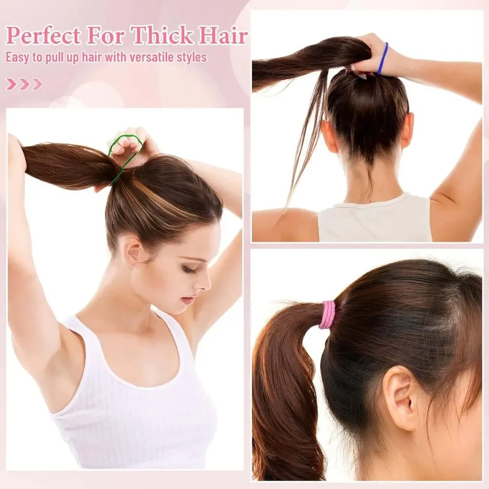 Women's 200 Pcs Multicolor Hair Ties Elastics Ponytail Bands Thick Curly Hair